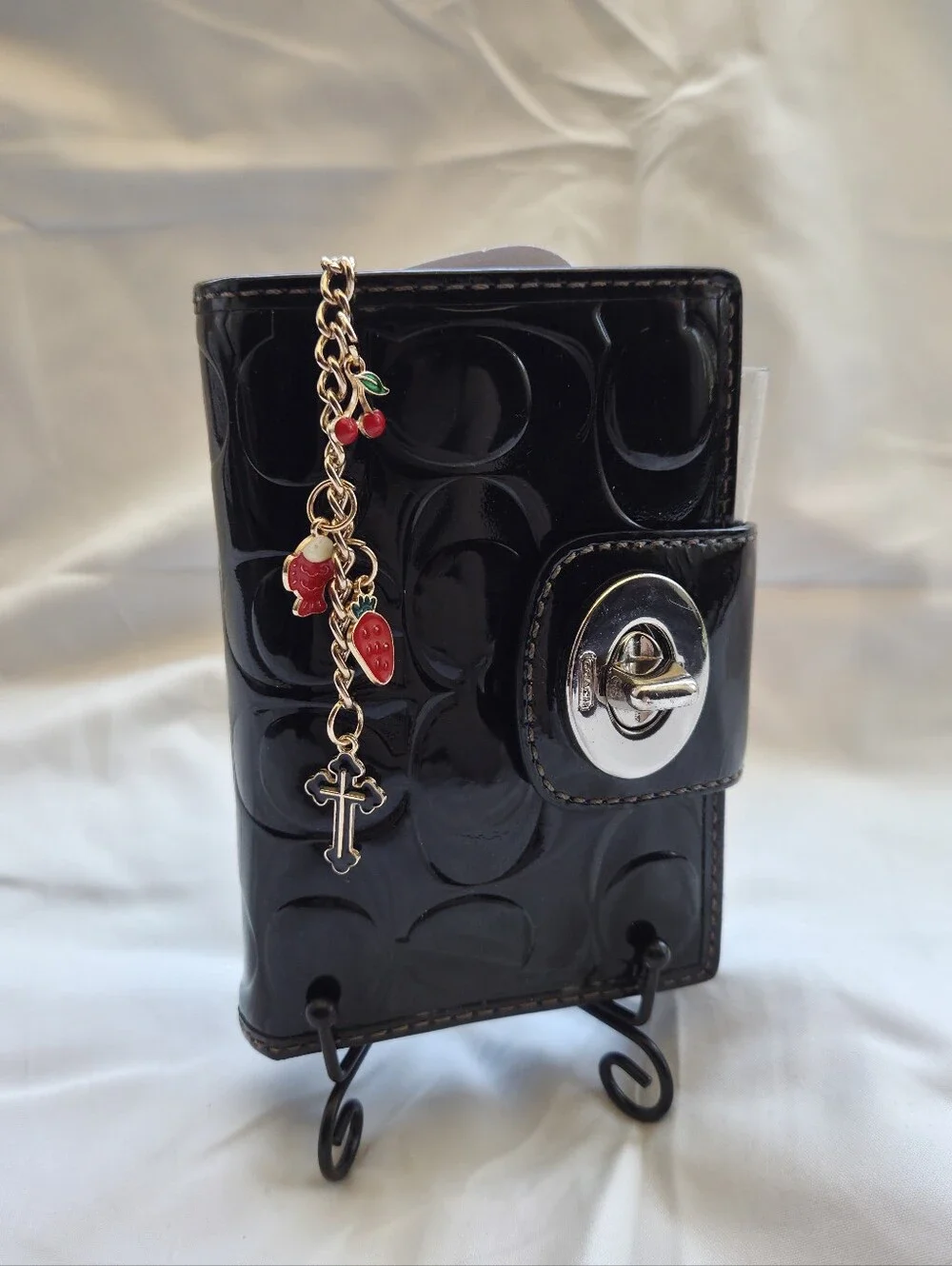 Black Patent Leather Coach Wallet Agenda